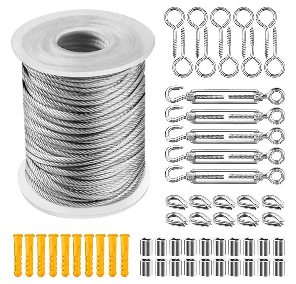 TUWENA Drahtseil Edelstahl 30m Seilspanngarnitur mit Ösen 56Pcs Stahlseil Kit - Bild 2