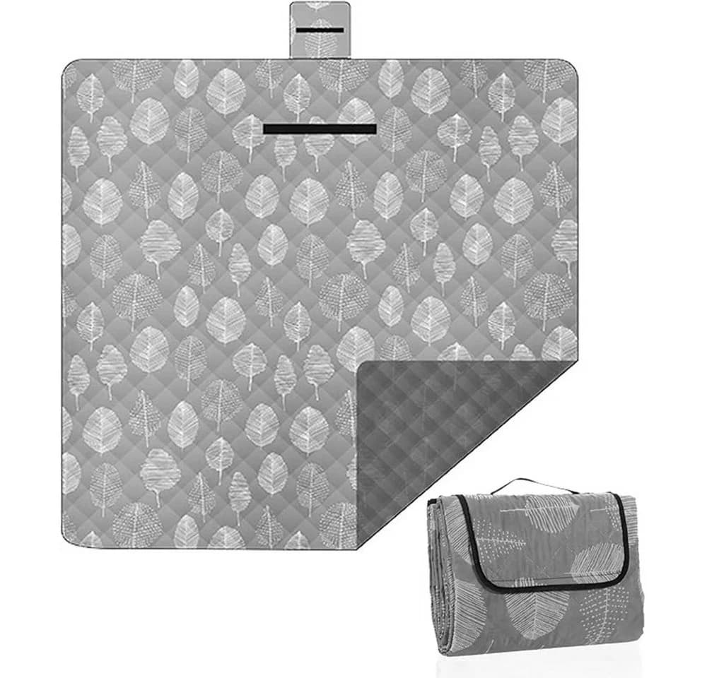 TUWENA Picknickdecke 200x200 cm Wasserdicht Faltbar Grau Gelb - Bild 2