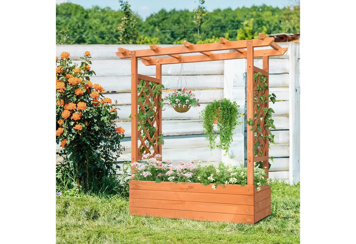 LALAHO Hochbeet Blumenkasten mit Rankhilfe - 110x45x113 cm