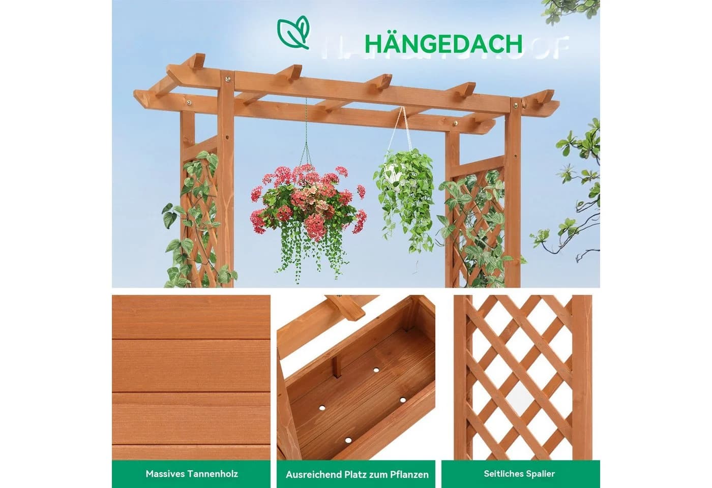 LALAHO Hochbeet Blumenkasten mit Rankhilfe - 110x45x113 cm - Bild 4