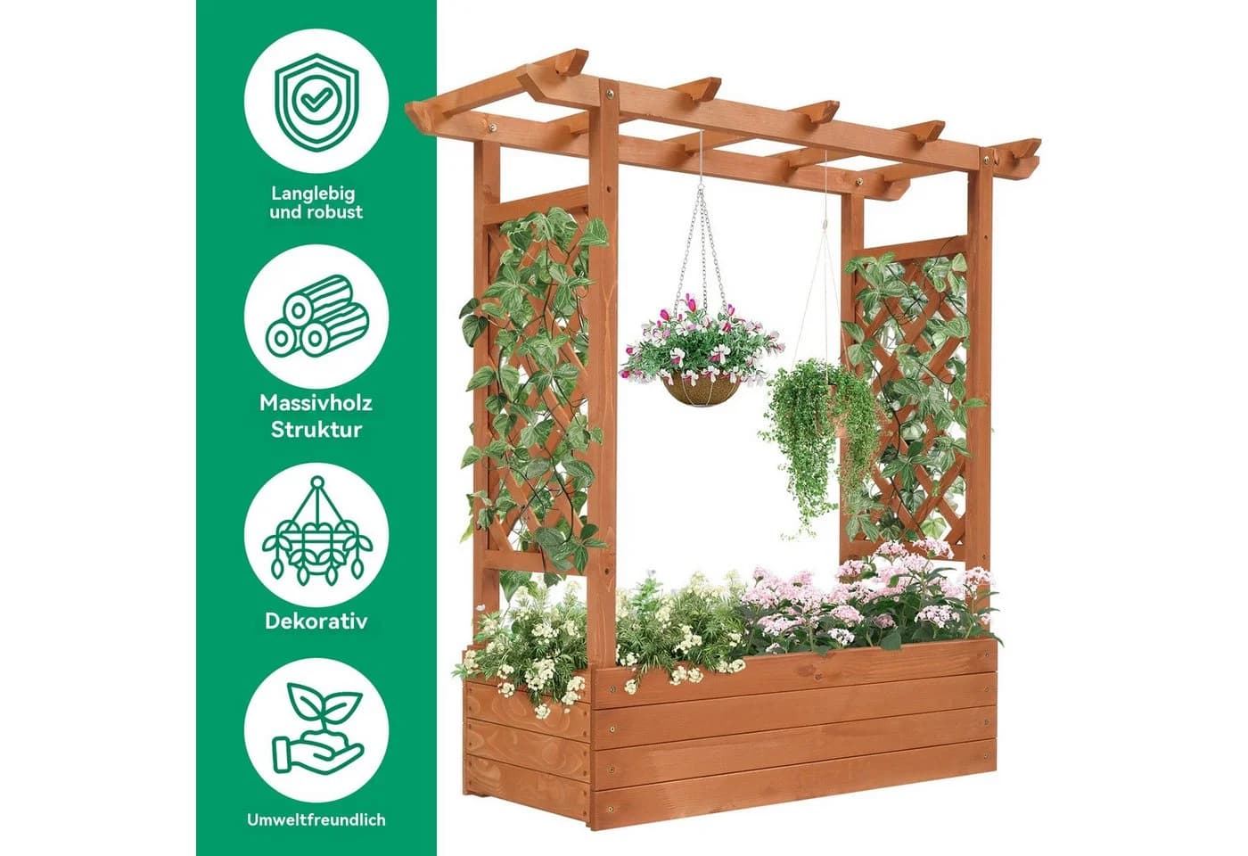 LALAHO Hochbeet Blumenkasten mit Rankhilfe - 110x45x113 cm - Bild 5