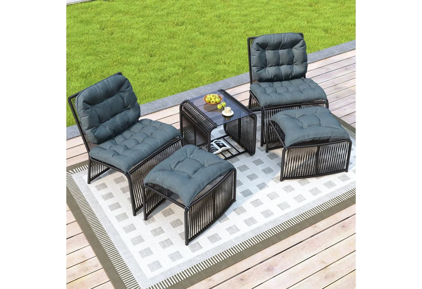 Celya Gartenlounge-Set 5-tlg. Schwarz/Grau PE-Rattan mit Glasplatte - Bild 4