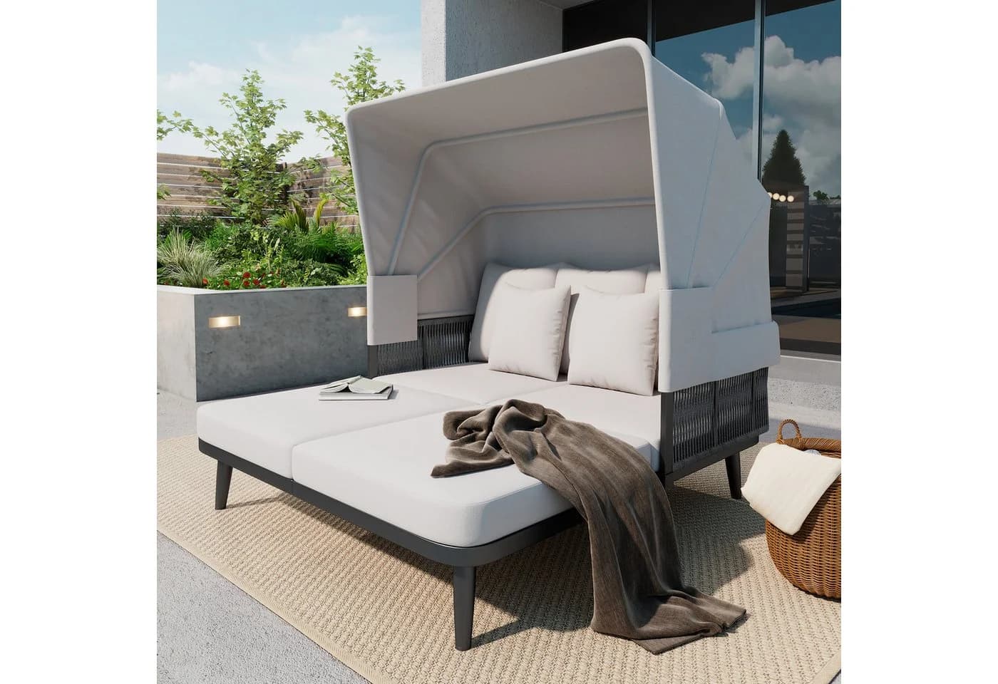 Celya Gartenlounge-Set 2-Sitzer Grau mit Markise - Bild 2