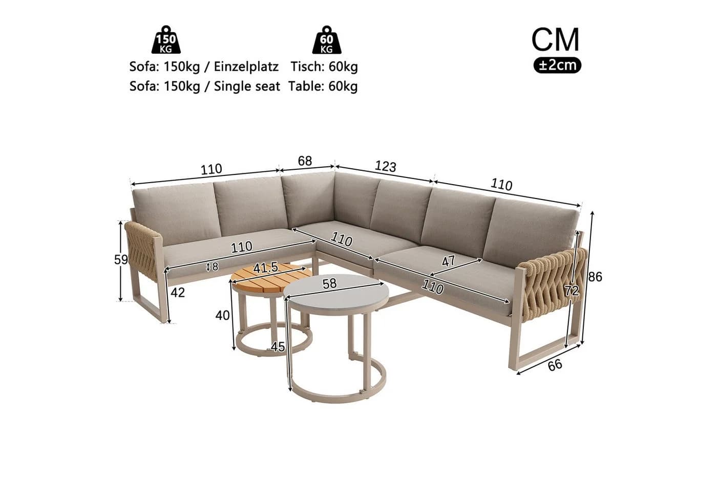 Celya Gartenlounge-Set 5-6 Sitze Beige mit Esstisch