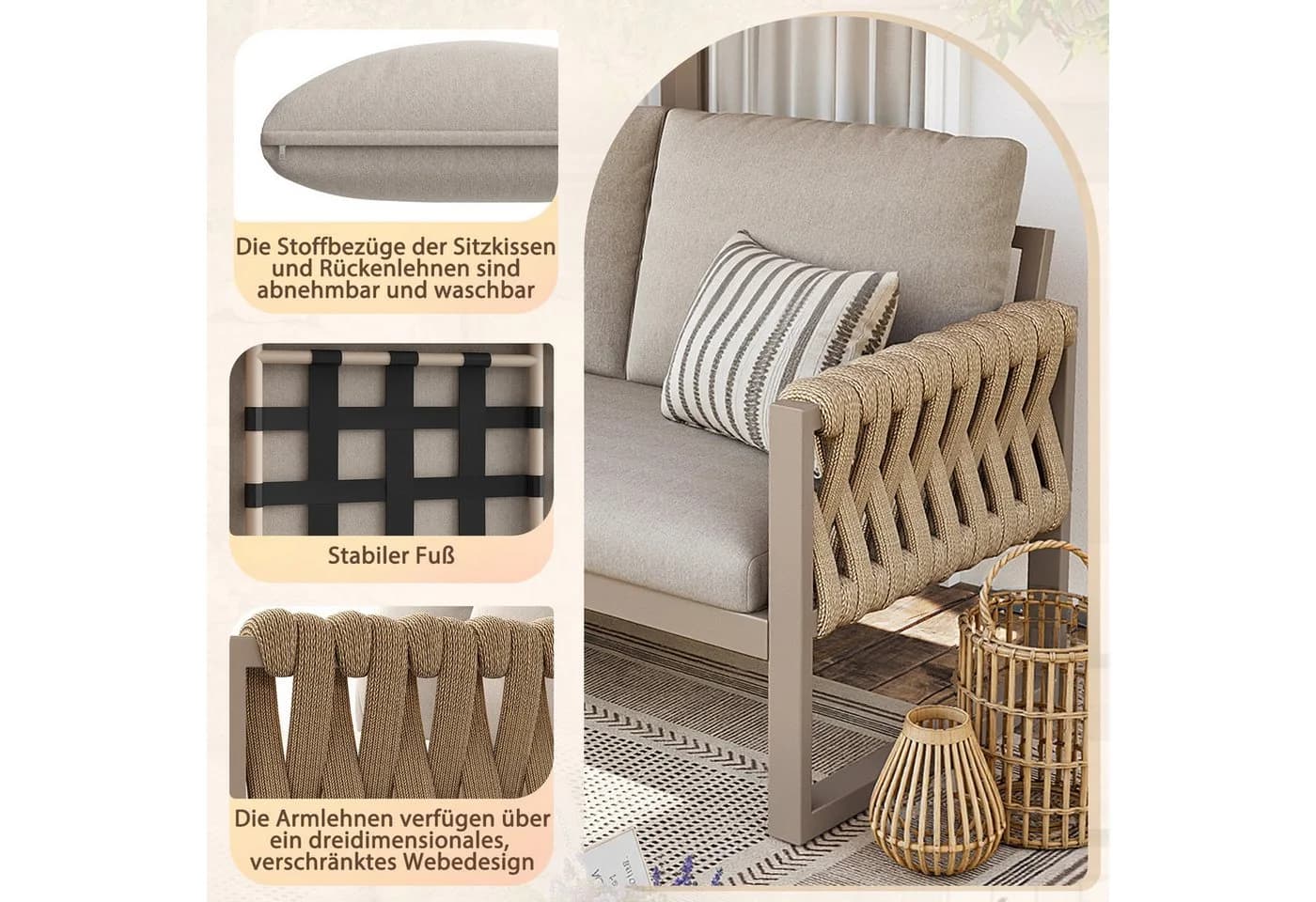 Celya Gartenlounge-Set 5-6 Sitze Beige mit Esstisch - Bild 3