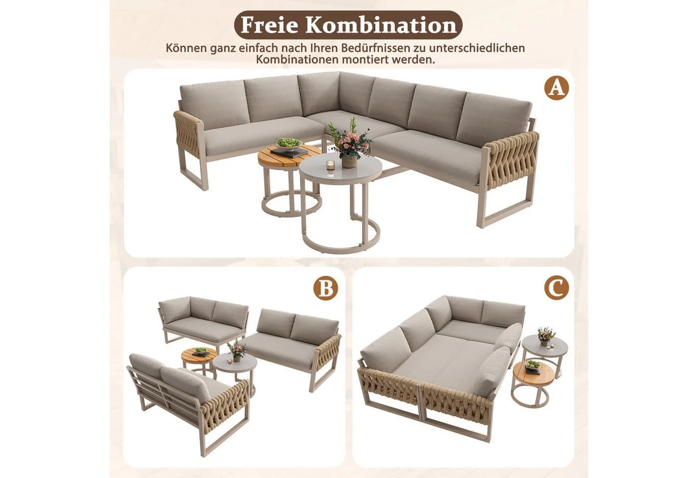 Celya Gartenlounge-Set 5-6 Sitze Beige mit Esstisch - Bild 5
