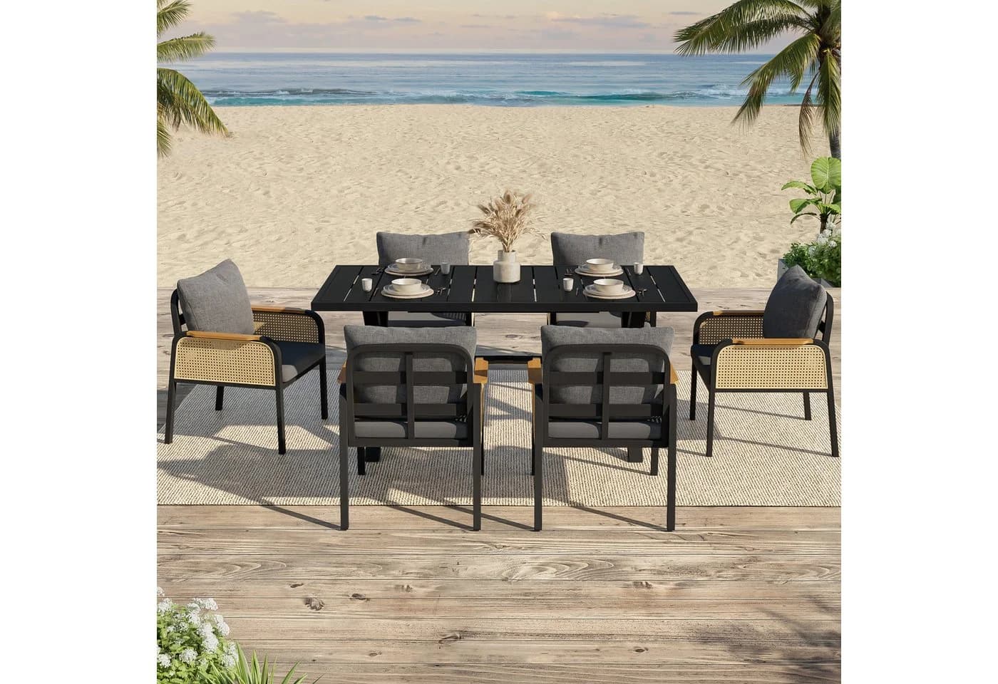 Celya Garten-Essgruppe Modernes Outdoor-Set mit 6 Stühlen und Kissen - Bild 5