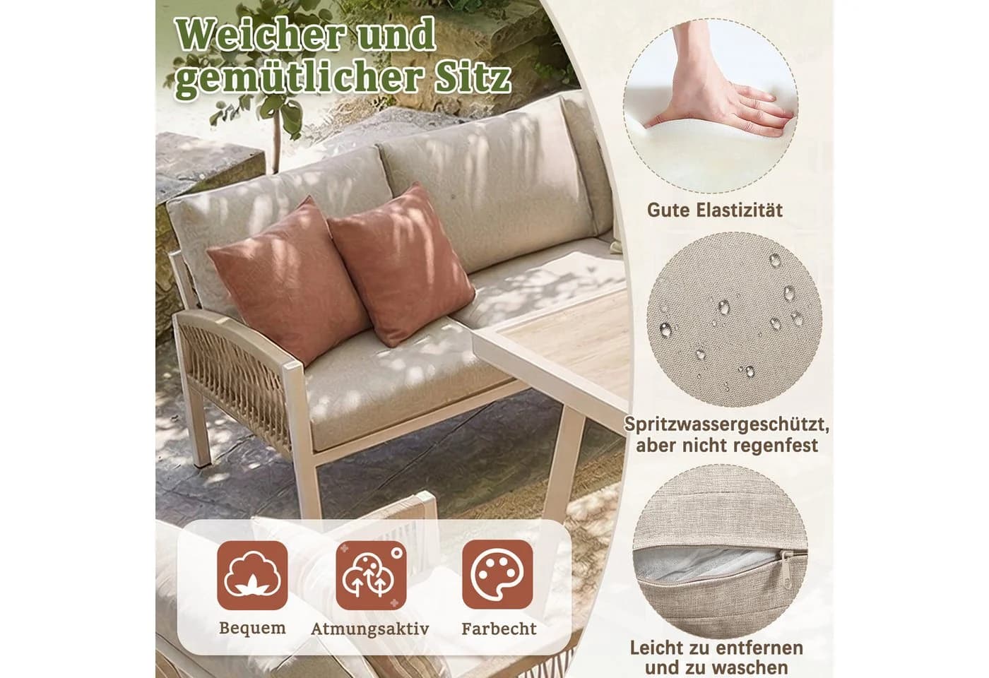 Celya Gartenlounge-Set 7-tlg. Beige Handgeflochten mit Glas - Bild 4