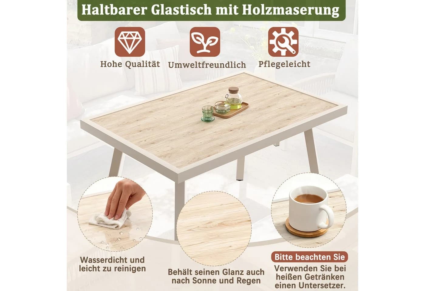 Celya Gartenlounge-Set 7-tlg. Beige Handgeflochten mit Glas - Bild 5