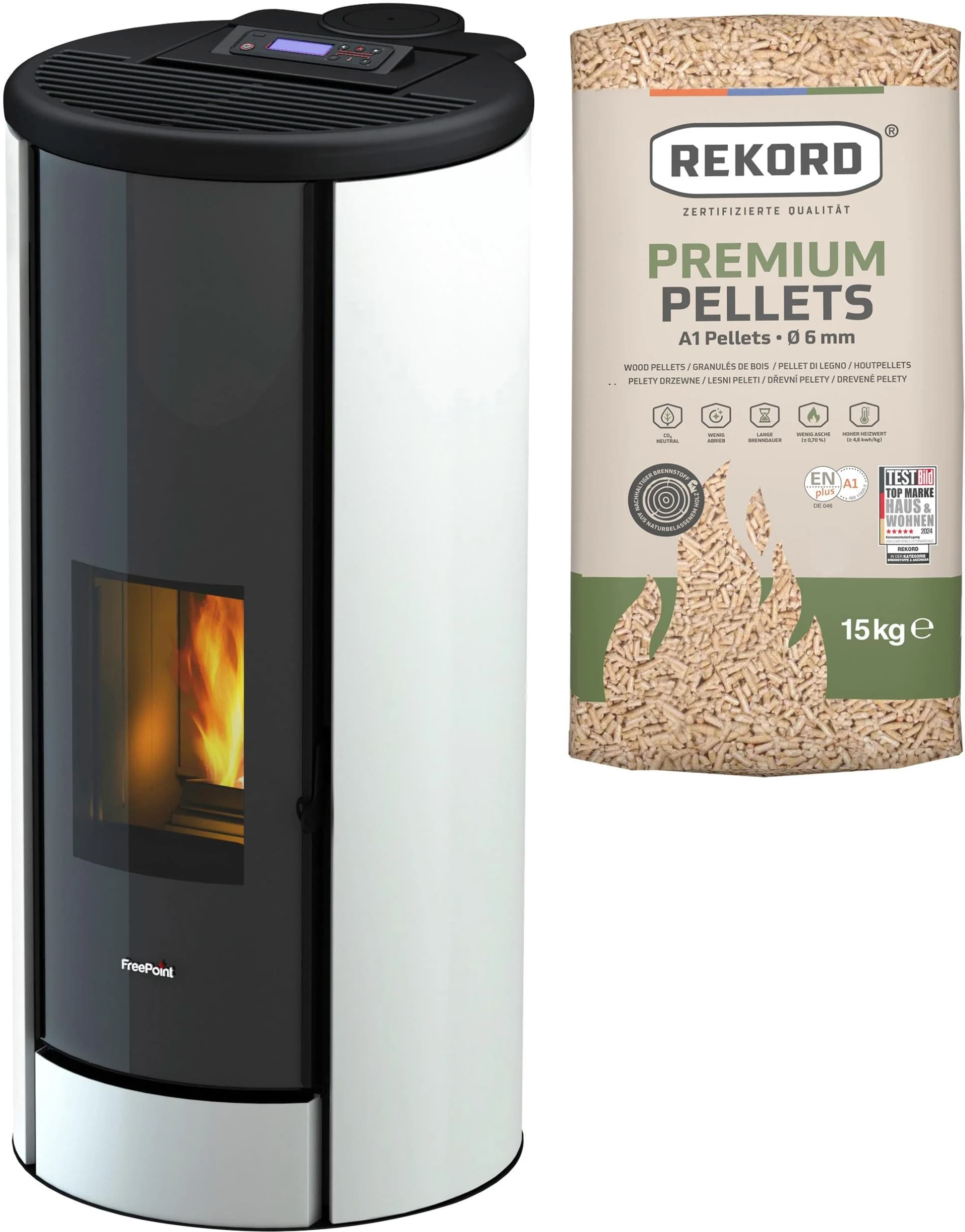 Pelletofen FREEPOINT BREEZE Weiß Schwarz Stahl WIFI