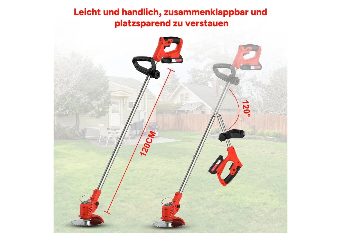 OUTIGO Akku-Rasentrimmer 21V Rot Höhenverstellbar Zusammenklappbar - Bild 3