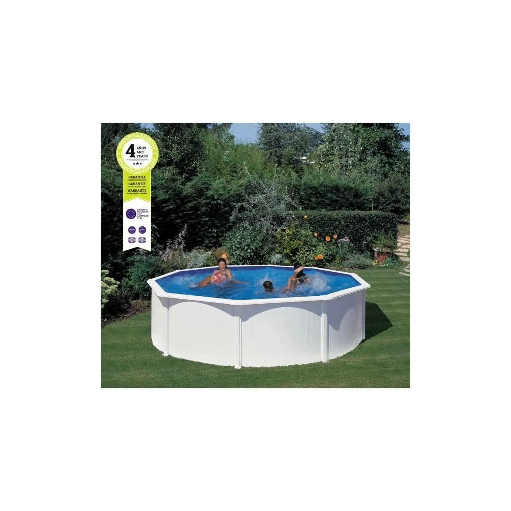 Rundpool aus Stahl und PVC in Weiß und Blau