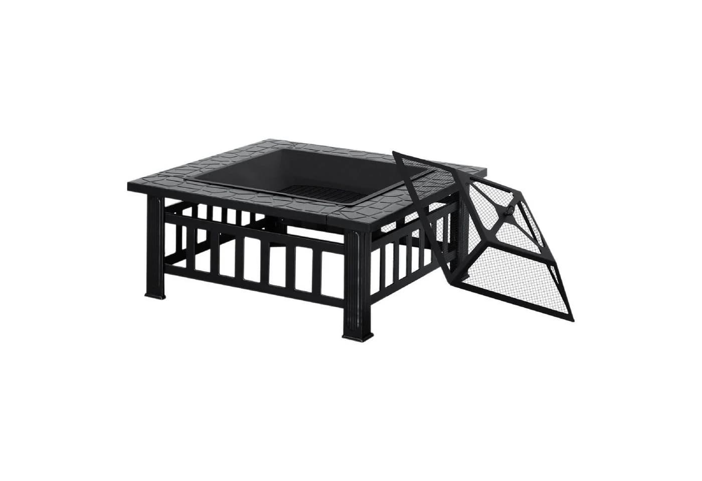 MCombo Feuerschale quadratisch Stahl schwarz mit Grillrost