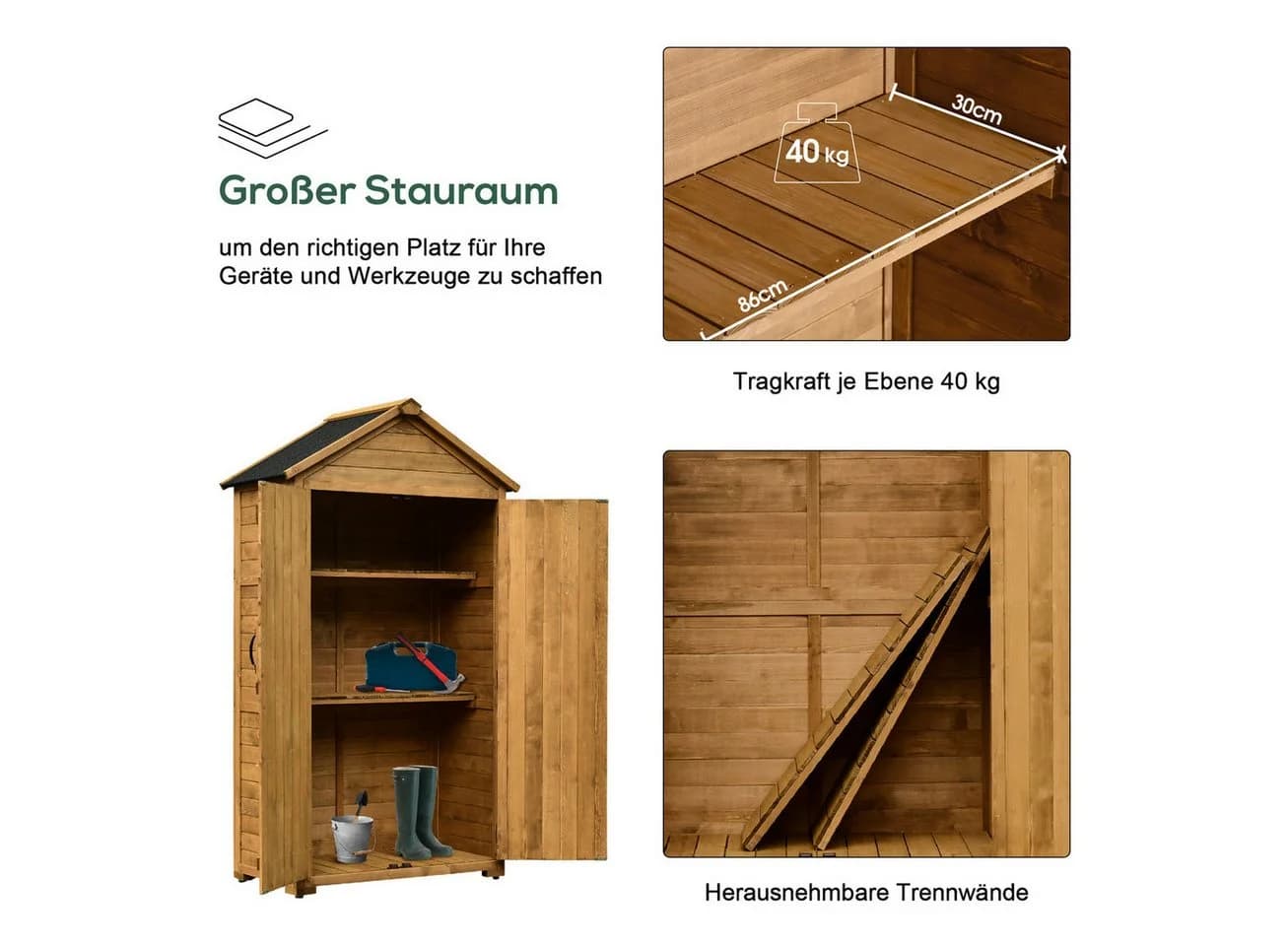 MCombo Gartenschrank mit Satteldach und 3 Ebenen - Bild 4