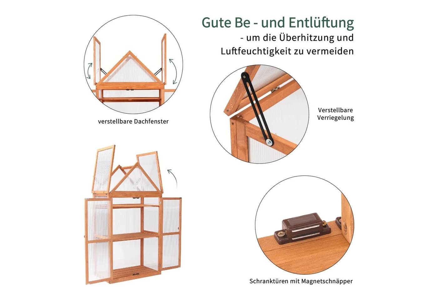 MCombo Anlehngewächshaus 3 Ebenen Tannenholz Polycarbonat - Bild 4