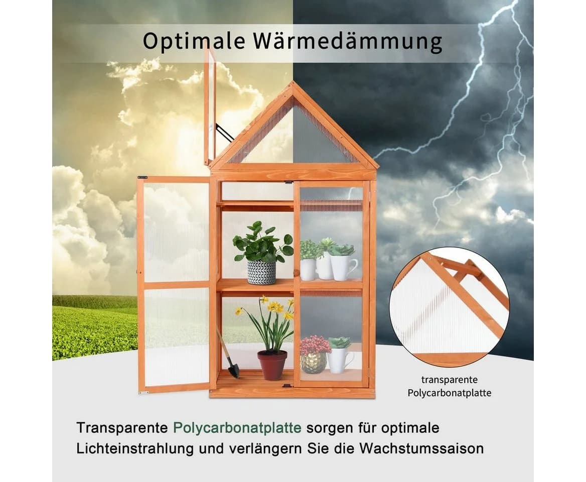 MCombo Anlehngewächshaus 3 Ebenen Tannenholz Polycarbonat - Bild 5