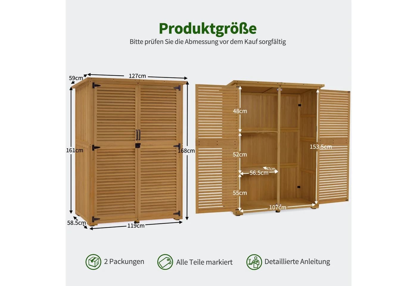 MCombo Gartenschrank Holz Wetterfest 127x59x168 cm - Bild 3
