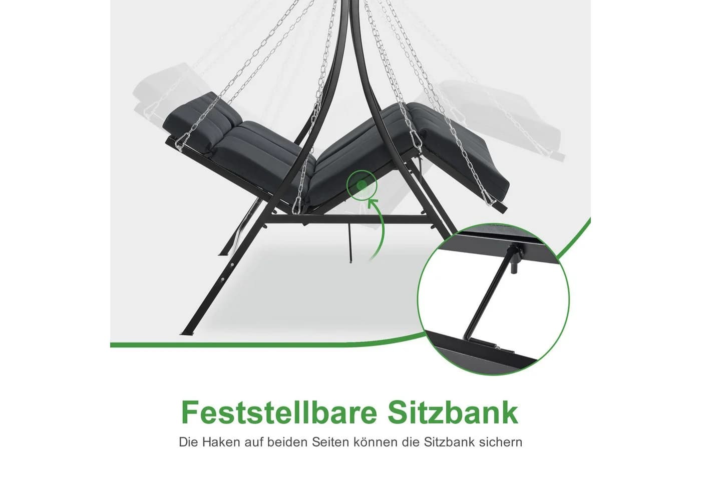 MCombo Hollywoodschaukel 3-Sitzer mit Liegefunktion und verstellbarem Dach - Bild 4