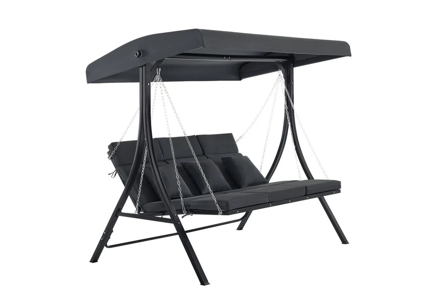 MCombo Hollywoodschaukel 3-Sitzer Grau mit Dach und Kissen