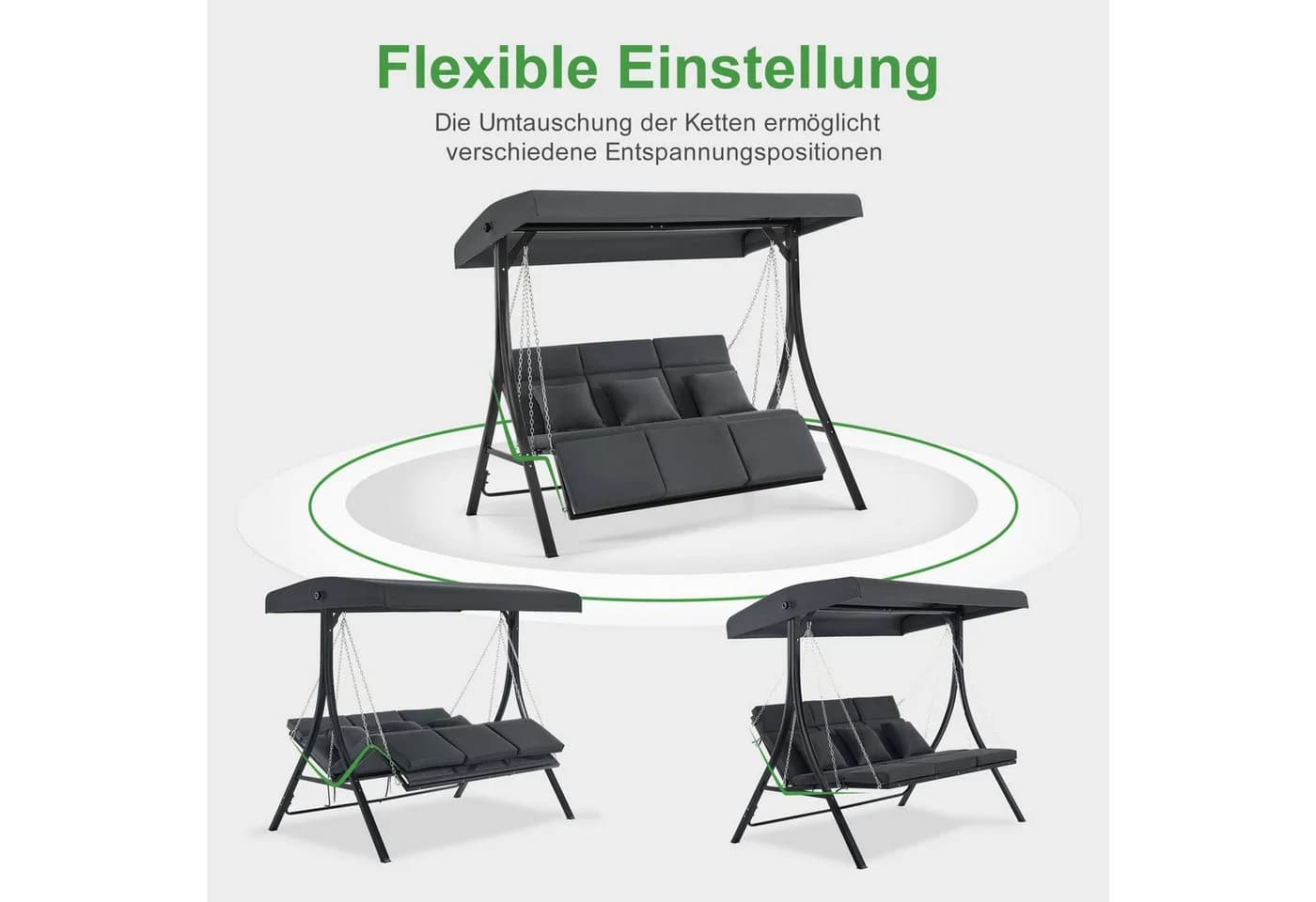 MCombo Hollywoodschaukel 3-Sitzer Grau mit Dach und Kissen - Bild 4