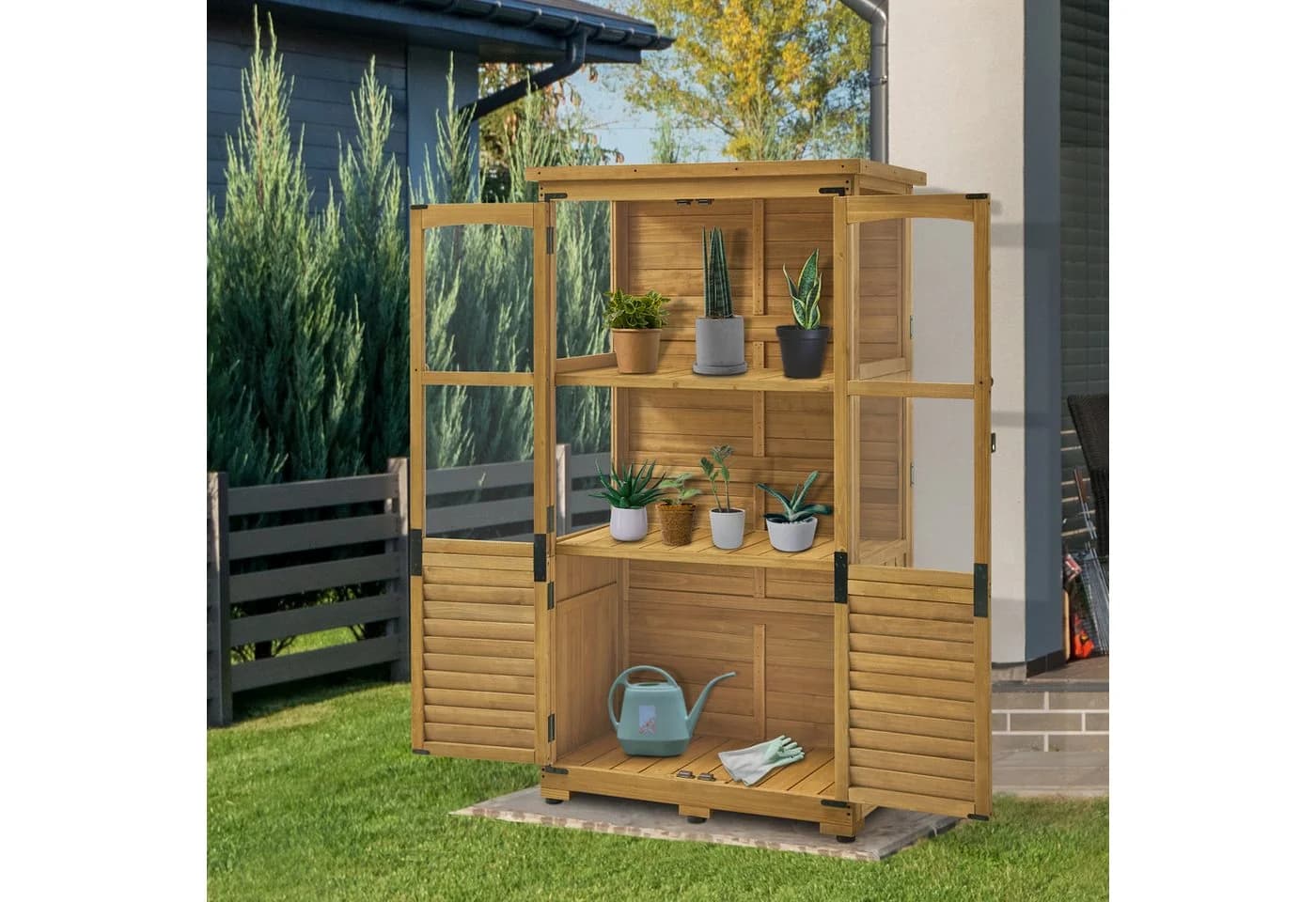 MCombo Gartenschrank Holz Wetterfest mit Ablage