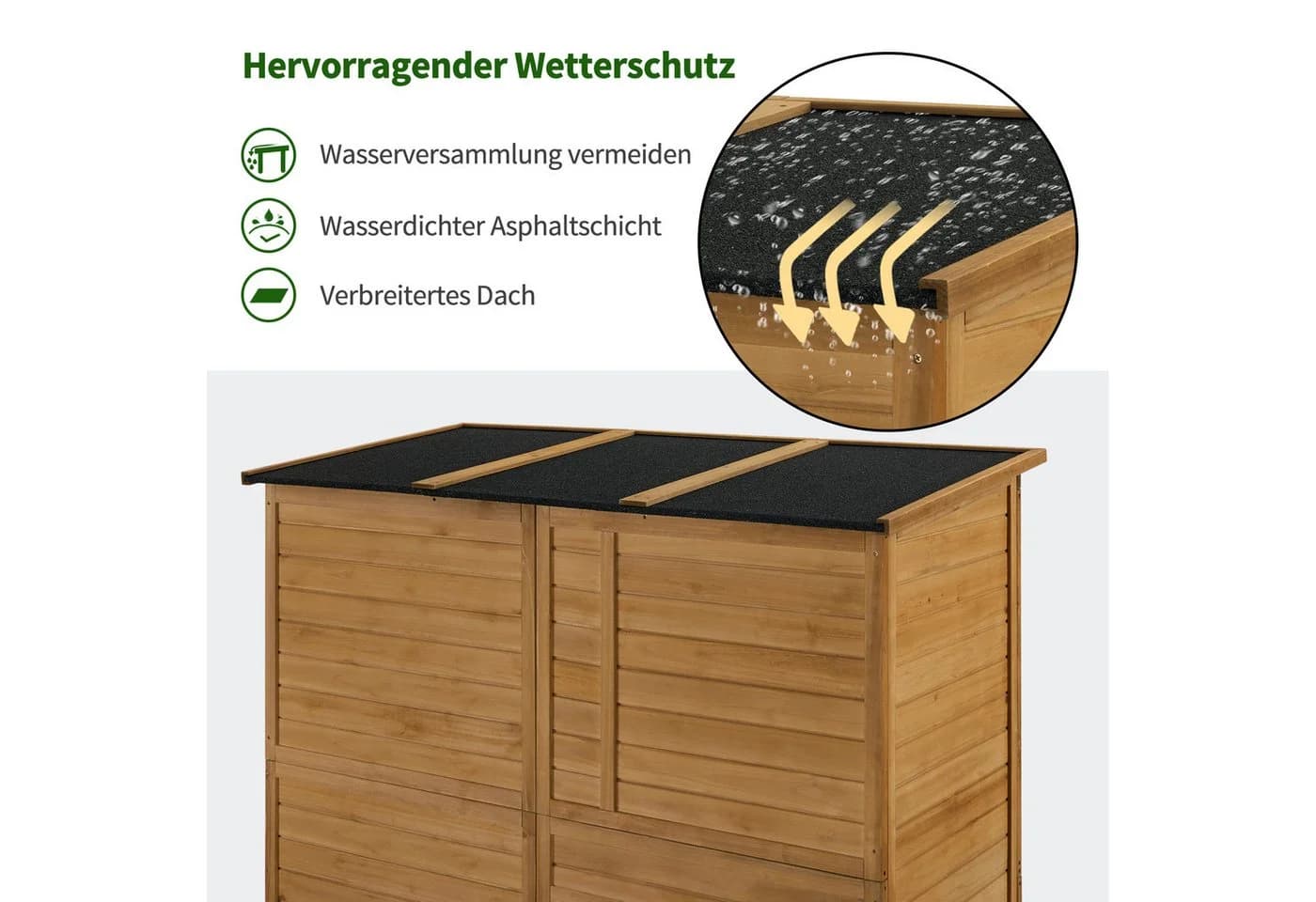MCombo Gartenschrank Holz 144x73x185 cm mit 3 Regalen Wetterfest - Bild 5