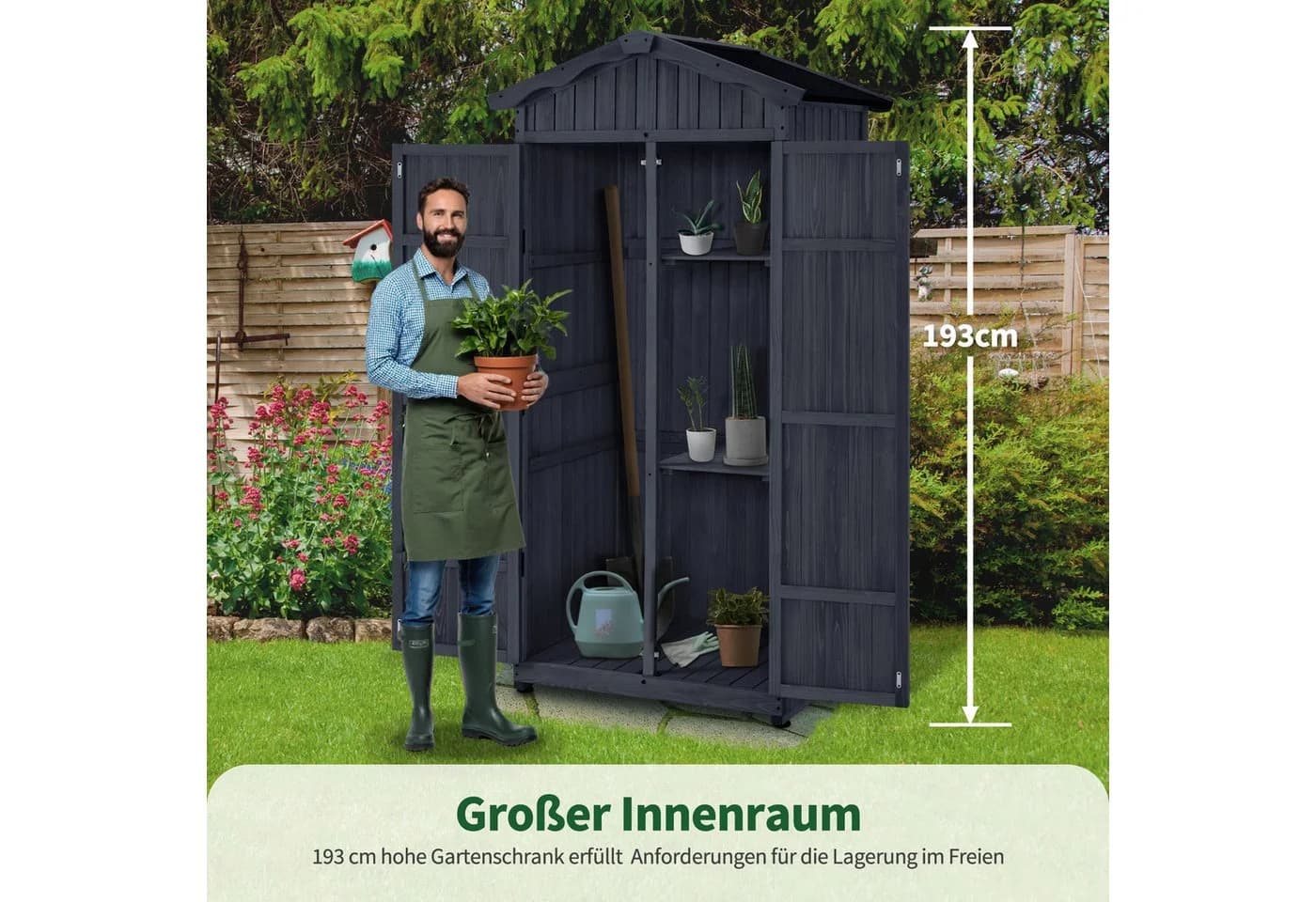 MCombo Gartenschrank Anthrazitgrau 2 Regale