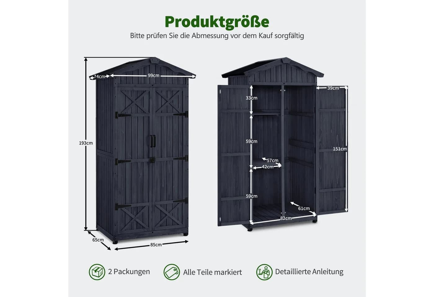 MCombo Gartenschrank Anthrazitgrau 2 Regale - Bild 3