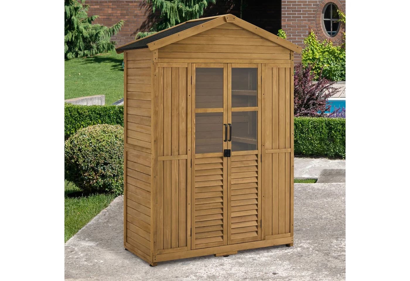 MCombo Gartenschrank 1743D Natur Wetterfest mit 6 Regalen
