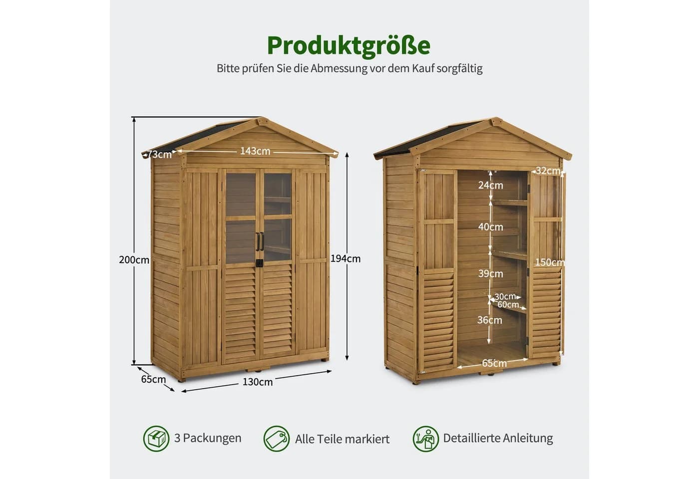 MCombo Gartenschrank 1743D Natur Wetterfest mit 6 Regalen - Bild 3