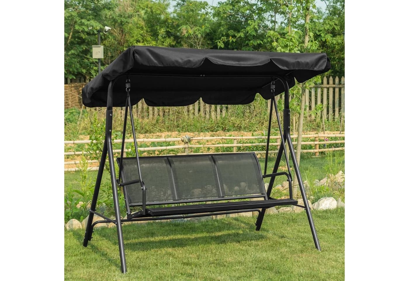 MCombo Hollywoodschaukel 3-Sitzer mit Sonnendach Schwarz