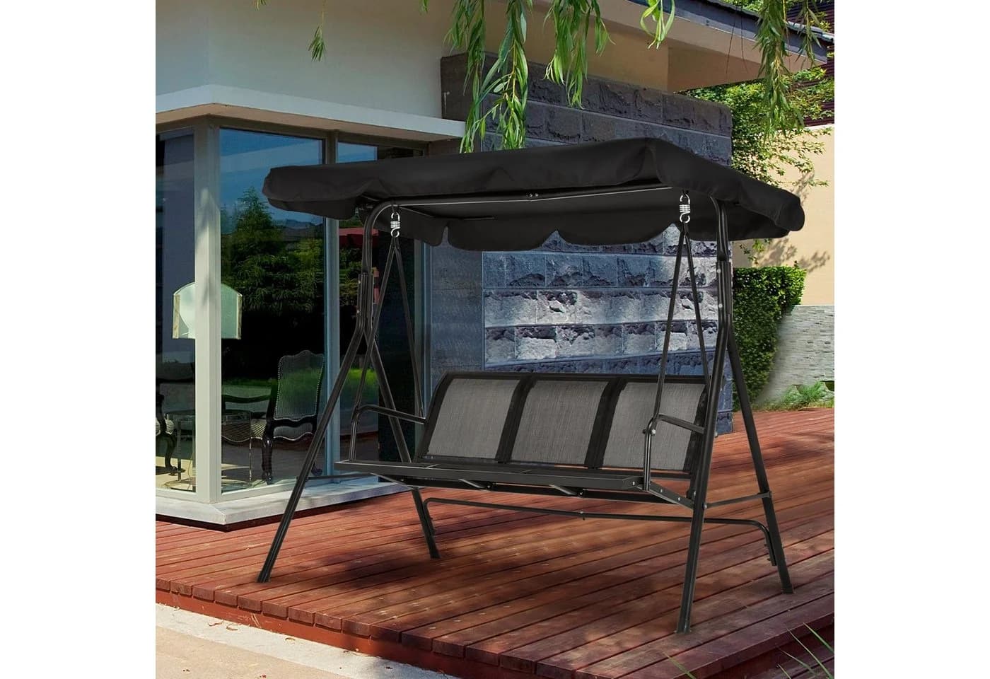 MCombo Hollywoodschaukel 3-Sitzer mit Sonnendach Schwarz - Bild 3