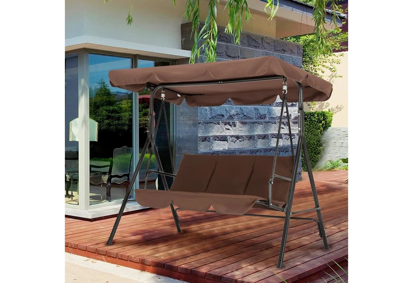 MCombo Hollywoodschaukel 3-Sitzer mit Sonnendach Braun