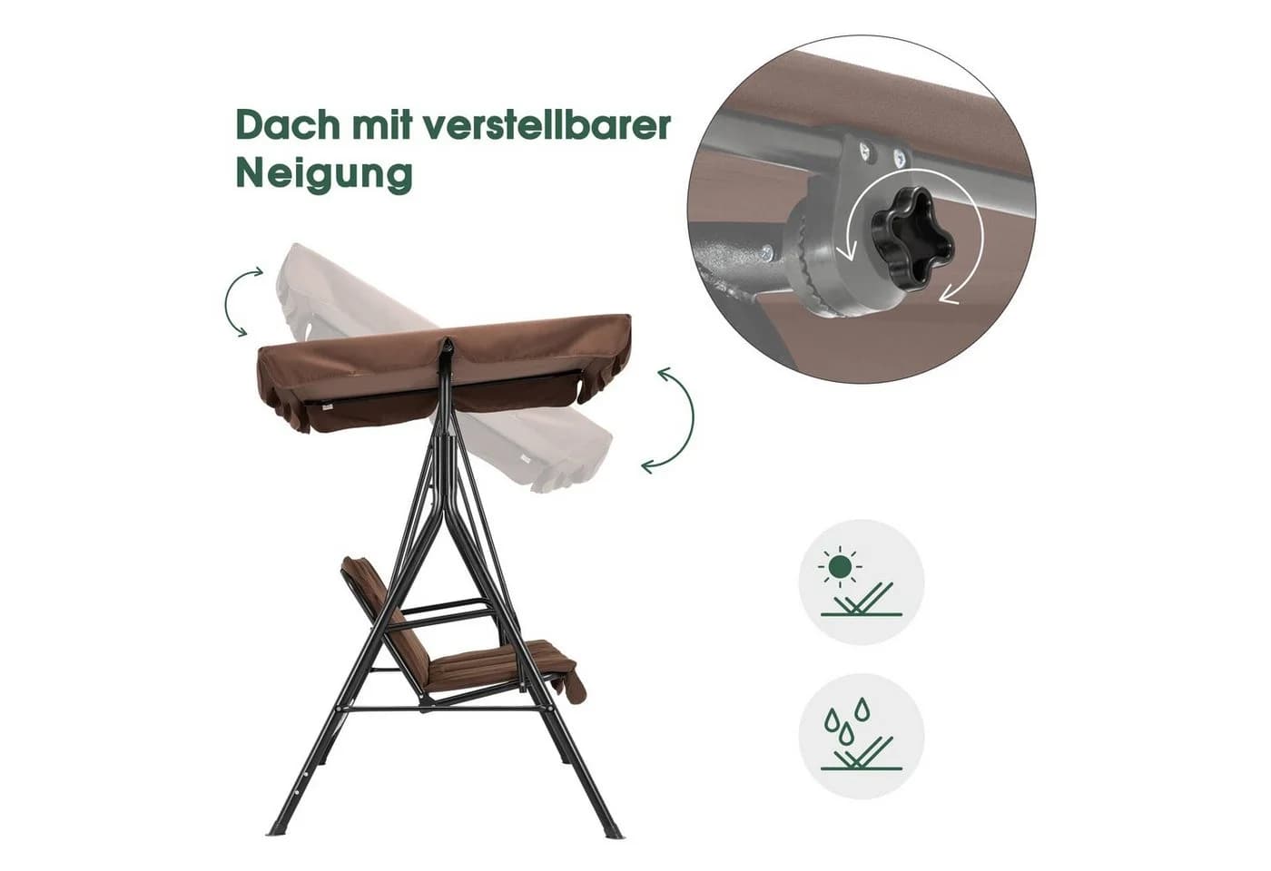 MCombo Hollywoodschaukel 3-Sitzer mit Sonnendach Braun - Bild 4