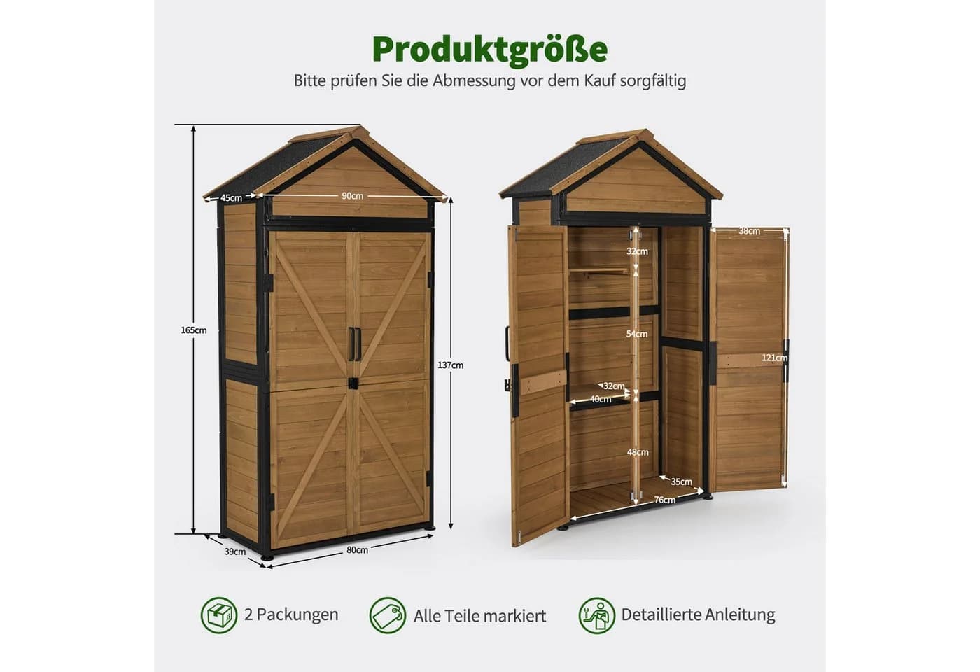 MCombo Gartenschrank Gartenhaus Outdoor Holz 45x90x165 cm