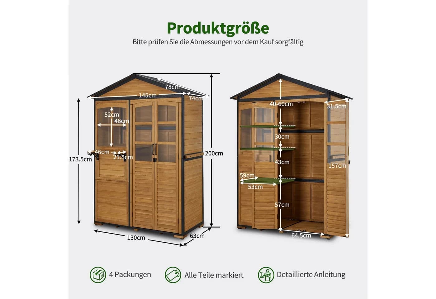 MCombo Gartenschrank Holz Metallgestell Wetterfest Natur - Bild 3