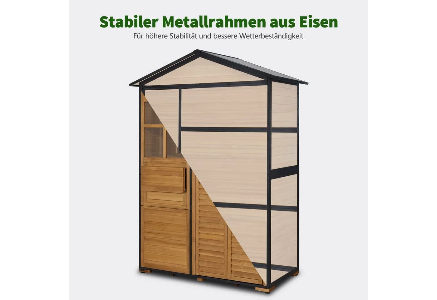 MCombo Gartenschrank Holz Metallgestell Wetterfest Natur - Bild 4