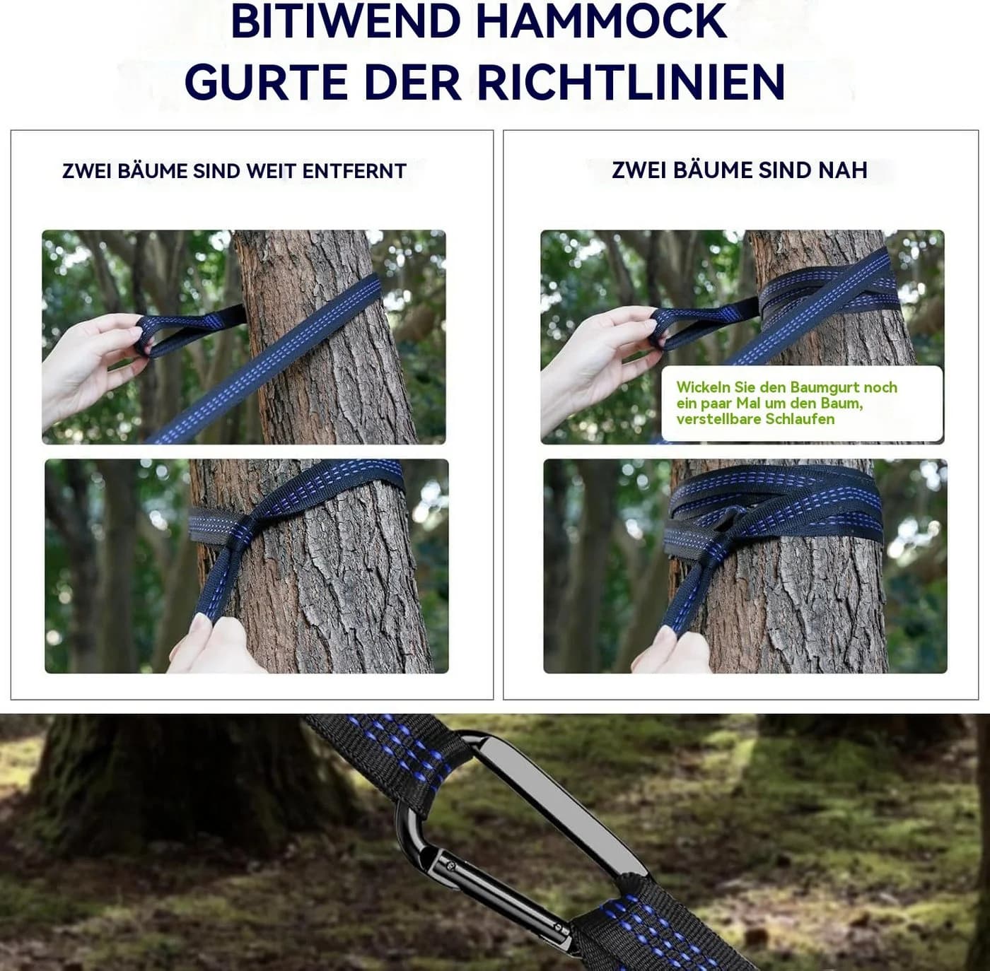 Blusmart Hängematte Camping Doppelhängematte Armeegrün/Orange - Bild 4
