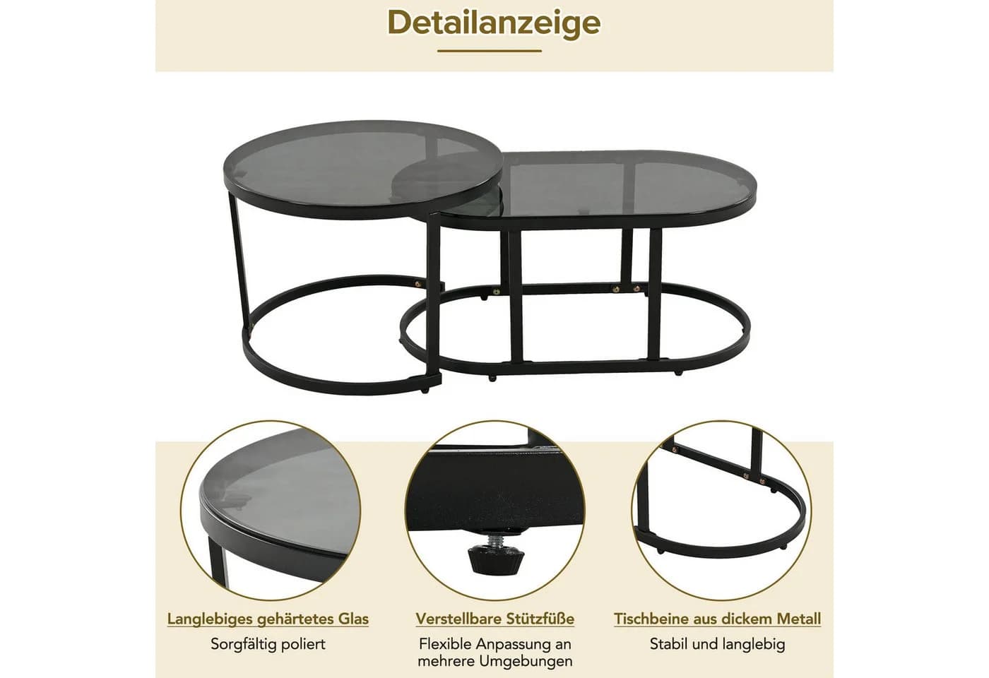 Celya Gartenlounge-Set 5-tlg. Grau Seil mit Glasplatte - Bild 4