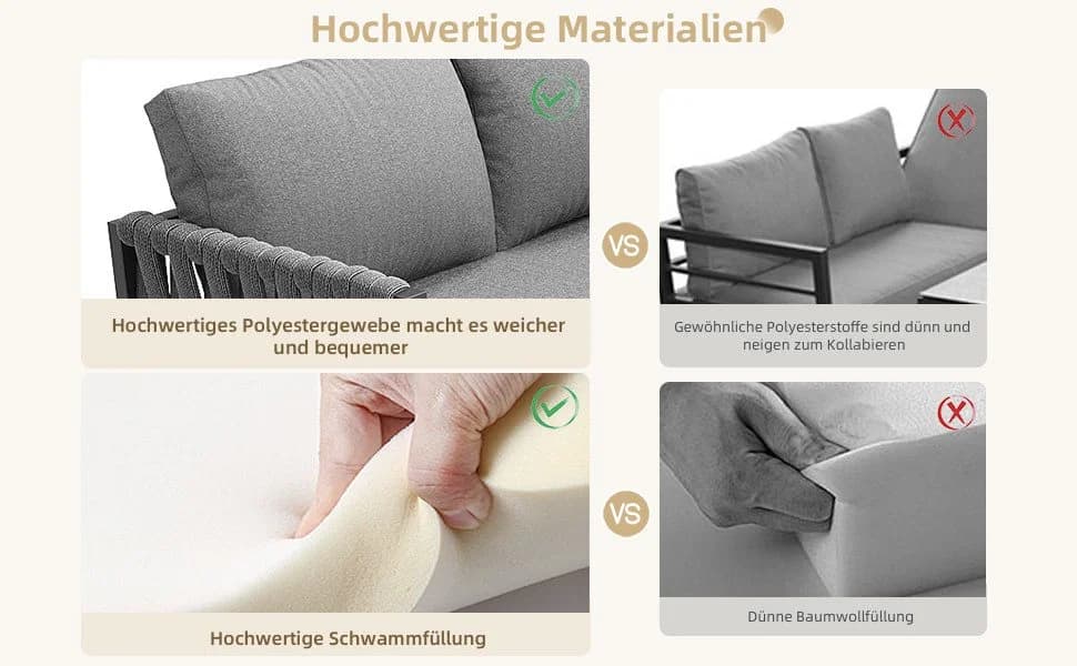 Celya Gartenlounge-Set Grau Seilgeflecht mit Kissen - Bild 4