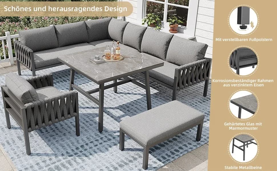 Celya Gartenlounge-Set Grau Seilgeflecht mit Kissen - Bild 5