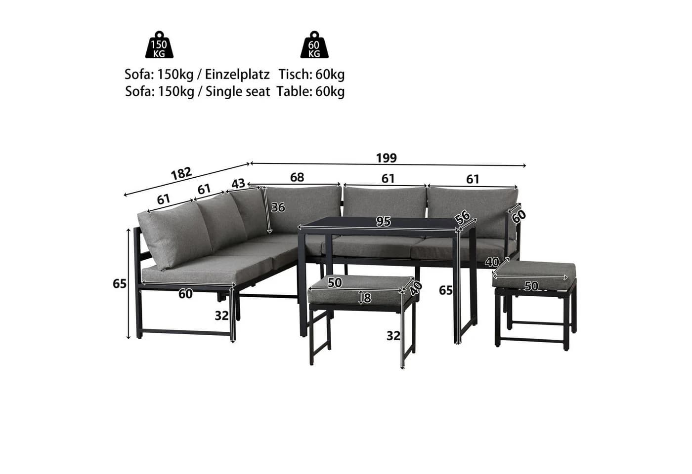 Celya Gartenlounge-Set 7-tlg. Grau Aluminium mit Liegefunktion