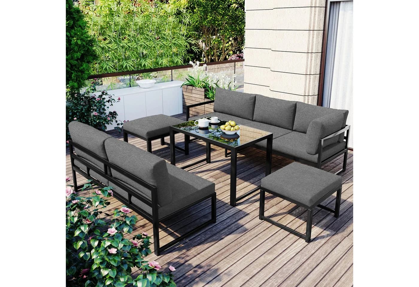 Celya Gartenlounge-Set 7-tlg. Grau Aluminium mit Liegefunktion - Bild 2