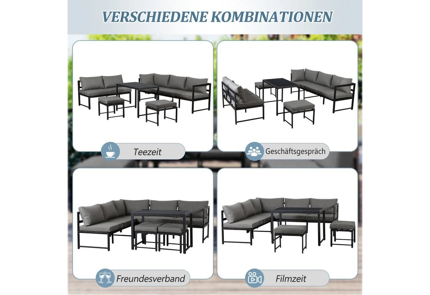 Celya Gartenlounge-Set 7-tlg. Grau Aluminium mit Liegefunktion - Bild 4