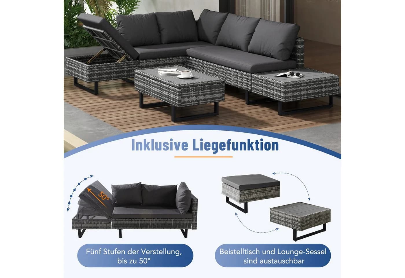 Celya Gartenlounge-Set für 4-5 Personen mit Ecksofa und Tisch - Bild 4