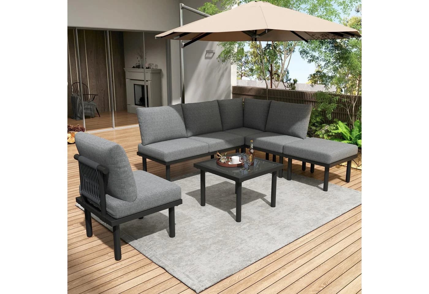 Celya Gartenlounge-Set 6-tlg. Beige/Grau Seil & Stahl - Bild 2