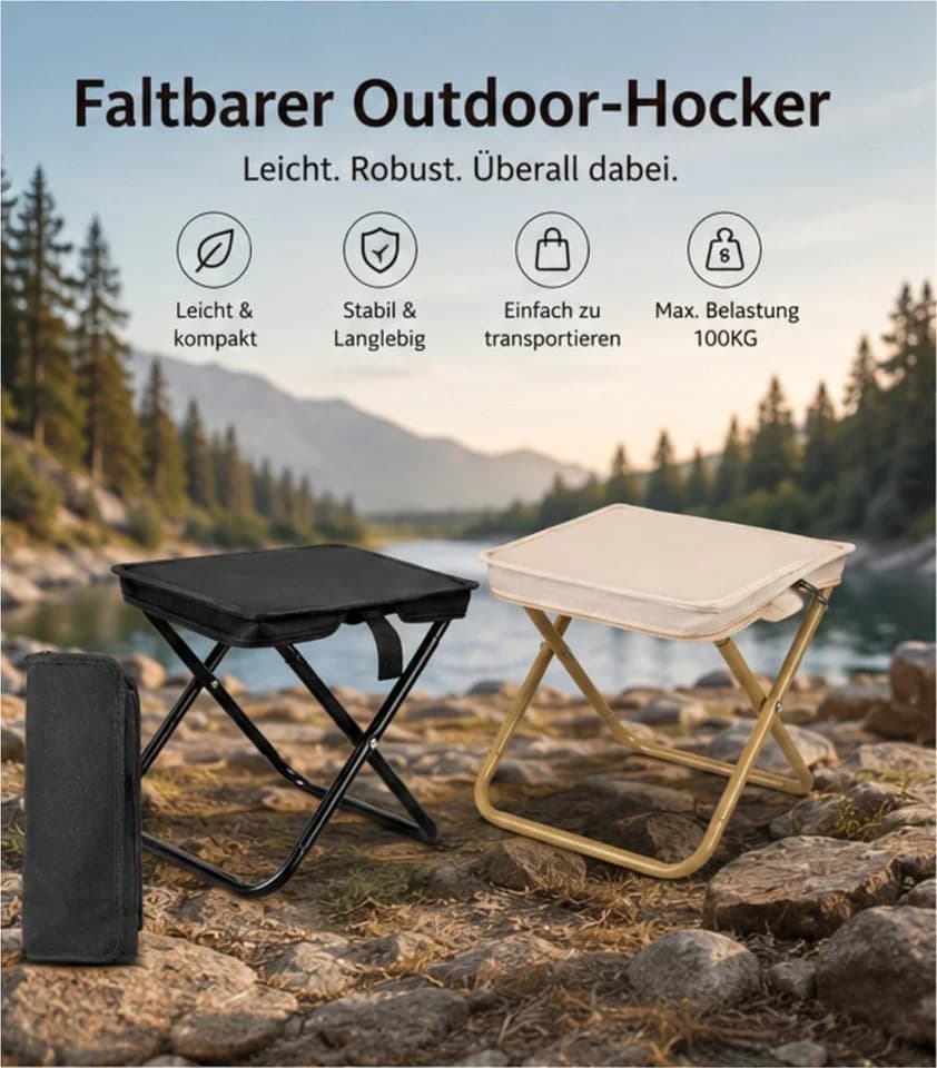 Jumpeak Klappstuhl Outdoor Tragbarer Hocker Schwarz