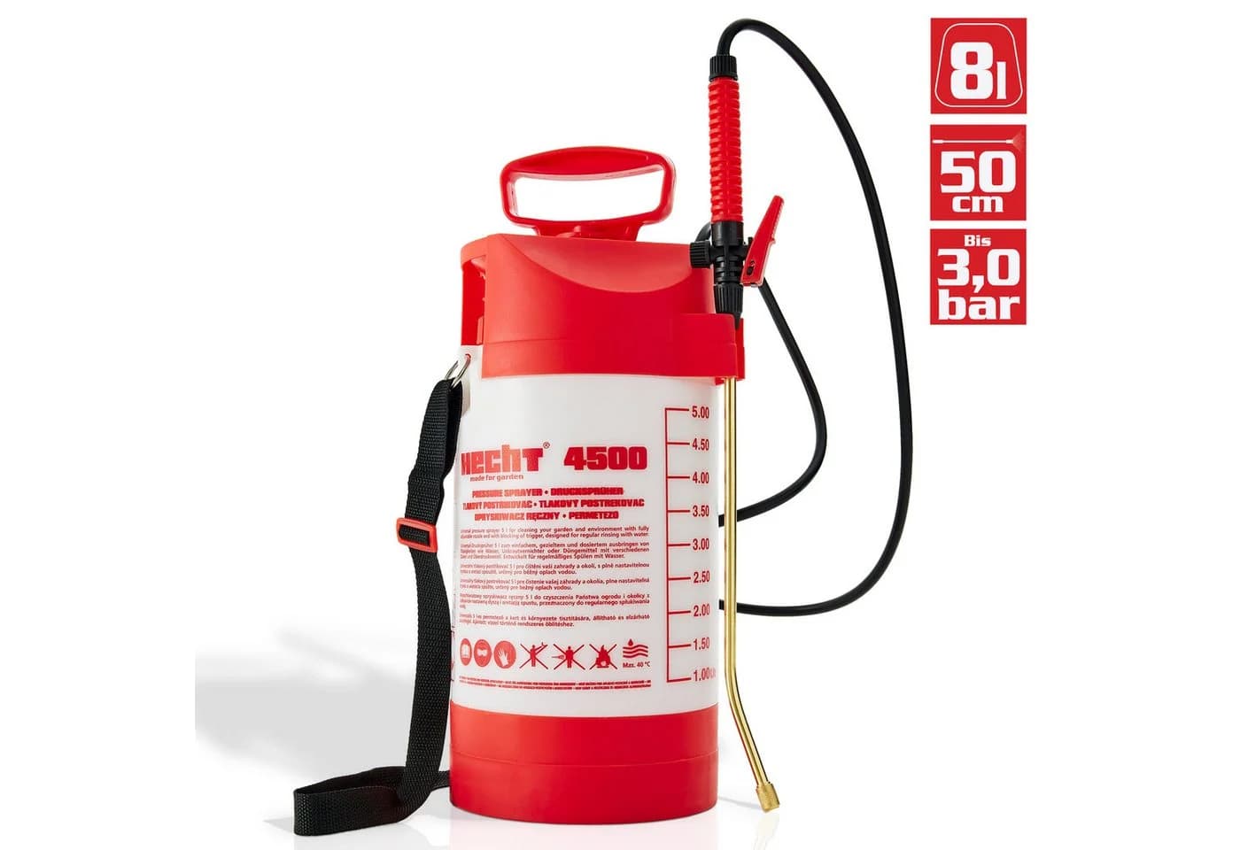 Hecht Drucksprühgerät 4500, 5L, 3bar, Messing-Düse, Schultergurt