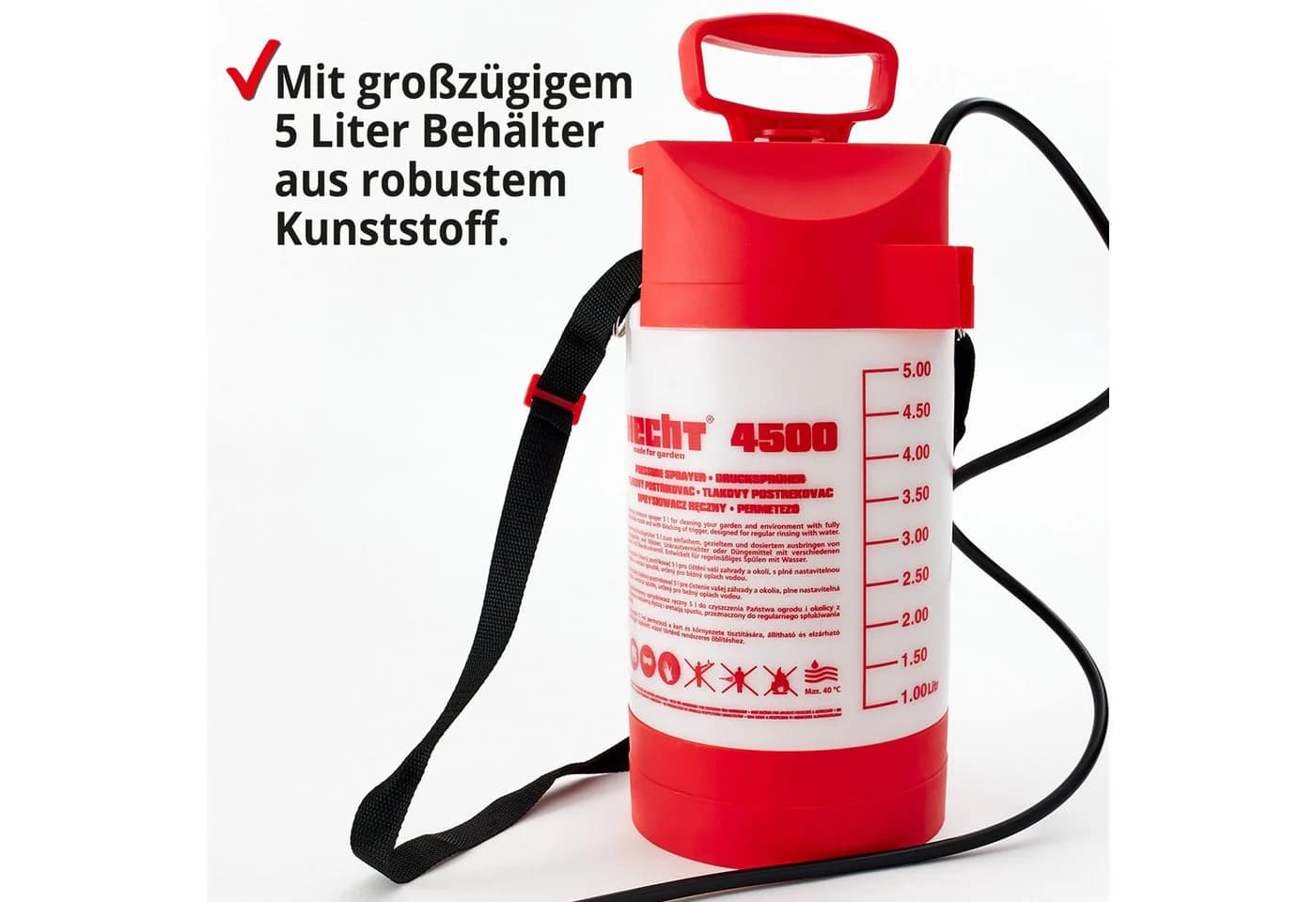 Hecht Drucksprühgerät 4500, 5L, 3bar, Messing-Düse, Schultergurt - Bild 5