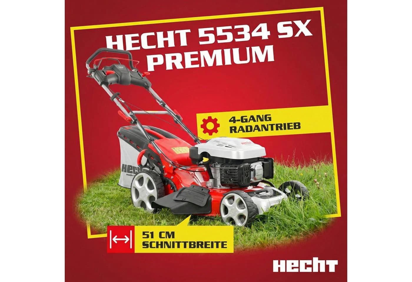 Hecht Benzinrasenmäher 5534 SX 51cm Radantrieb 5-in-1 Stahl